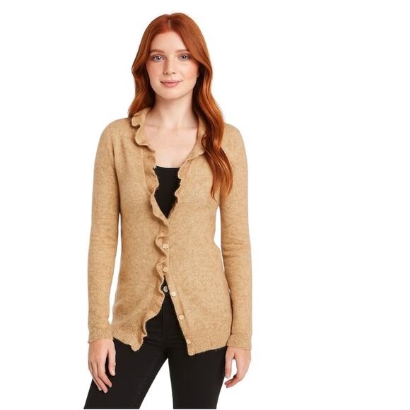 Mohair Blend Ruffle Cardigan Sweater, Vintage J. Crew, Cinnamon Career Casual S - Picture 1 of 8